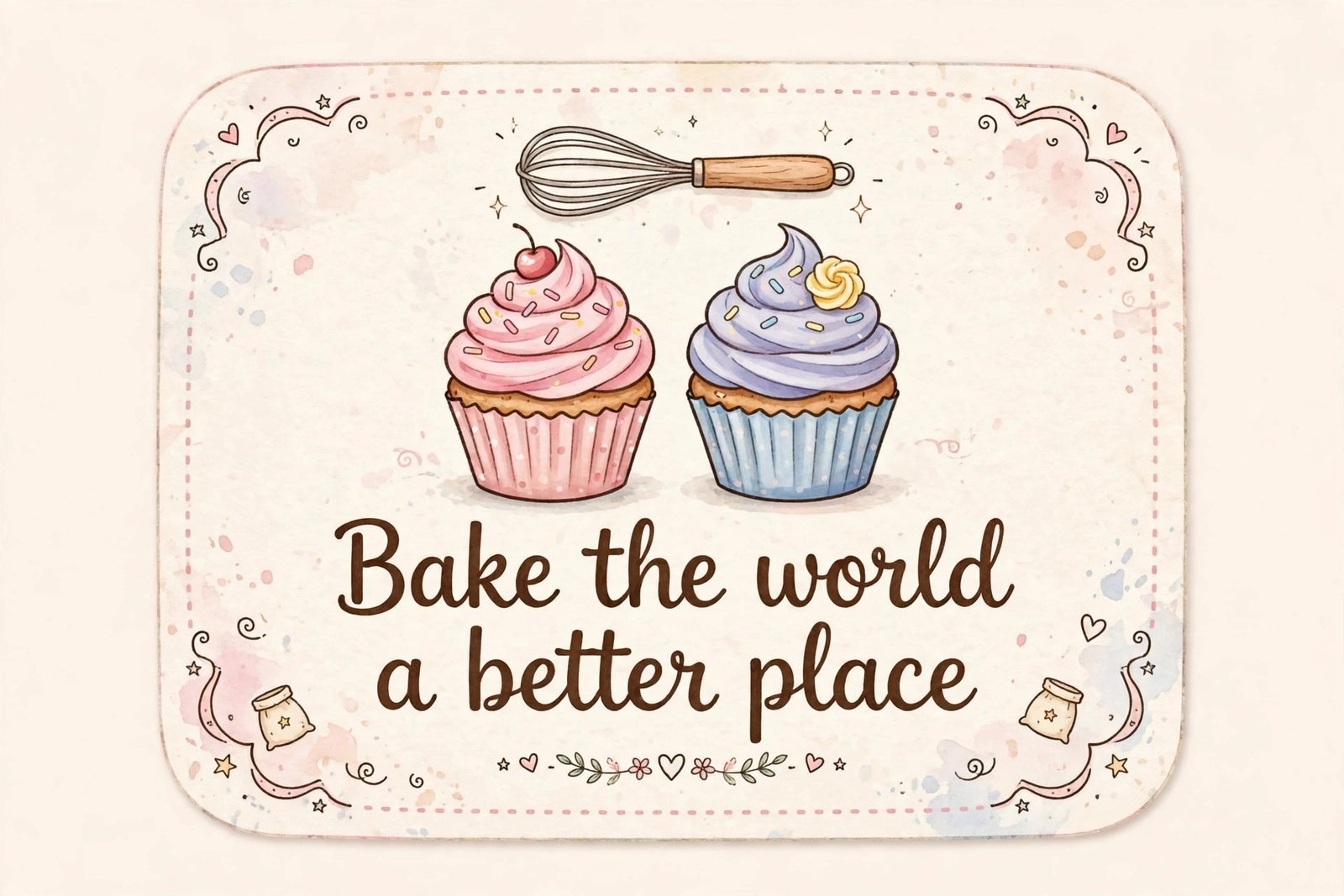 bake the world a better place cute caption card cupcakes whisk