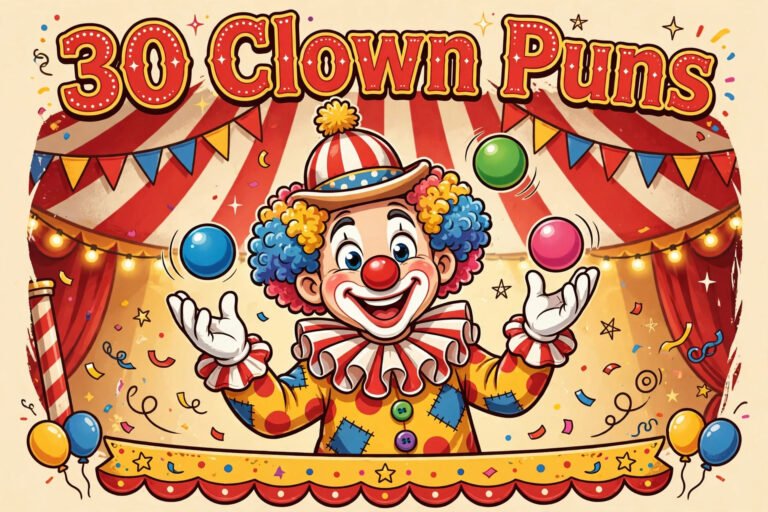 cheerful cartoon clown juggling colorful balls 30 clown puns typography