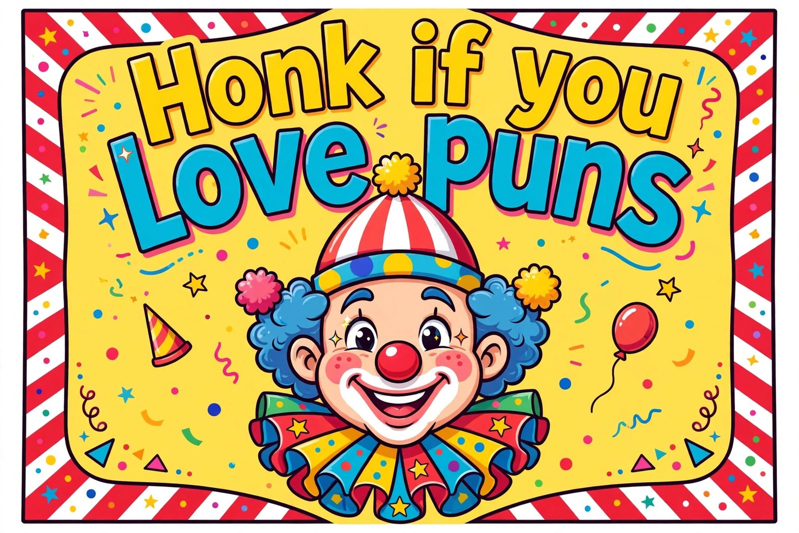 honk if you love puns funny caption card clown face