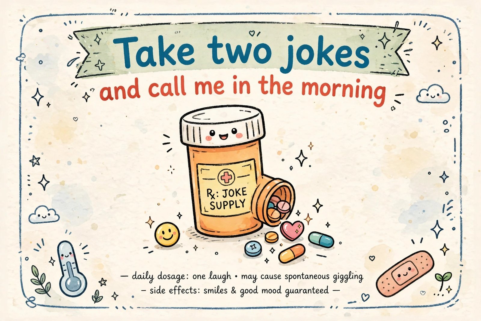 take two jokes and call me in the morning funny caption card pill bottle