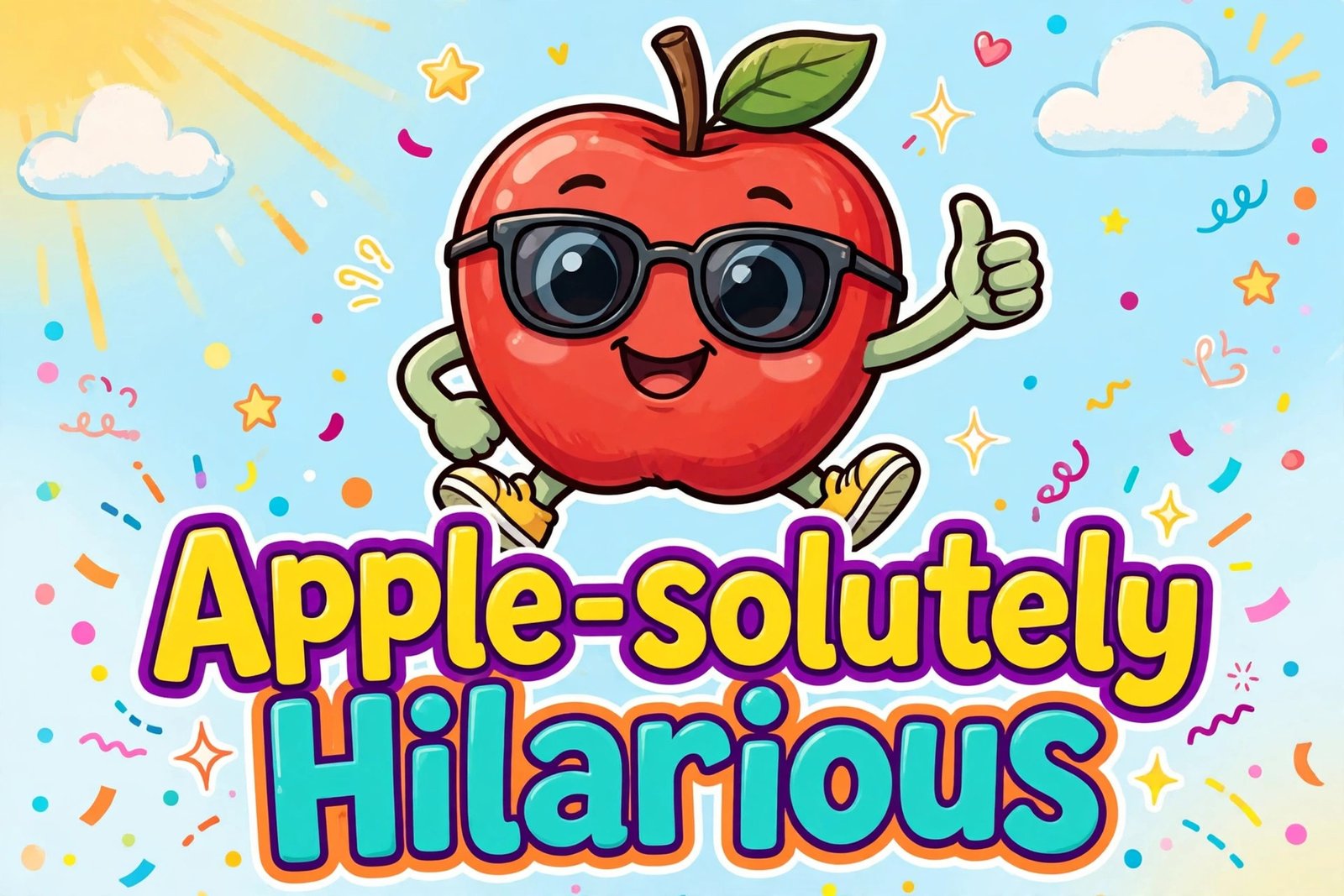 cute cartoon apple with sunglasses apple-solutely hilarious typography