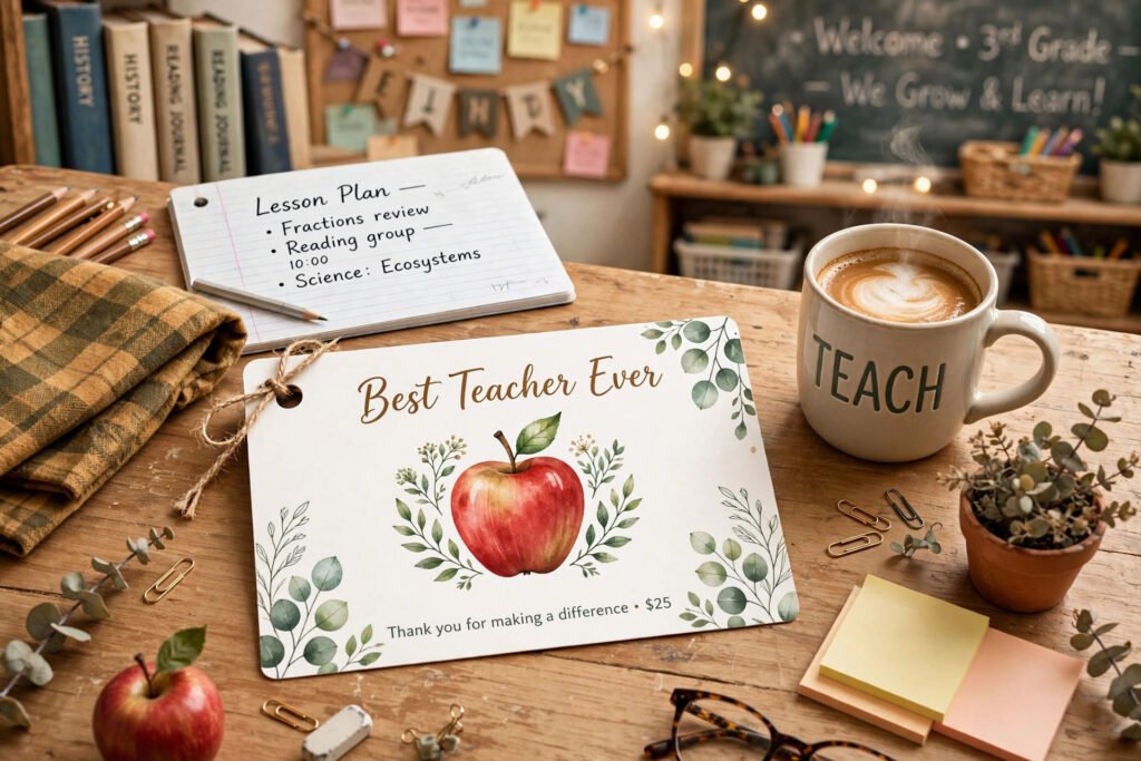 best teacher ever apple gift card desk mockup