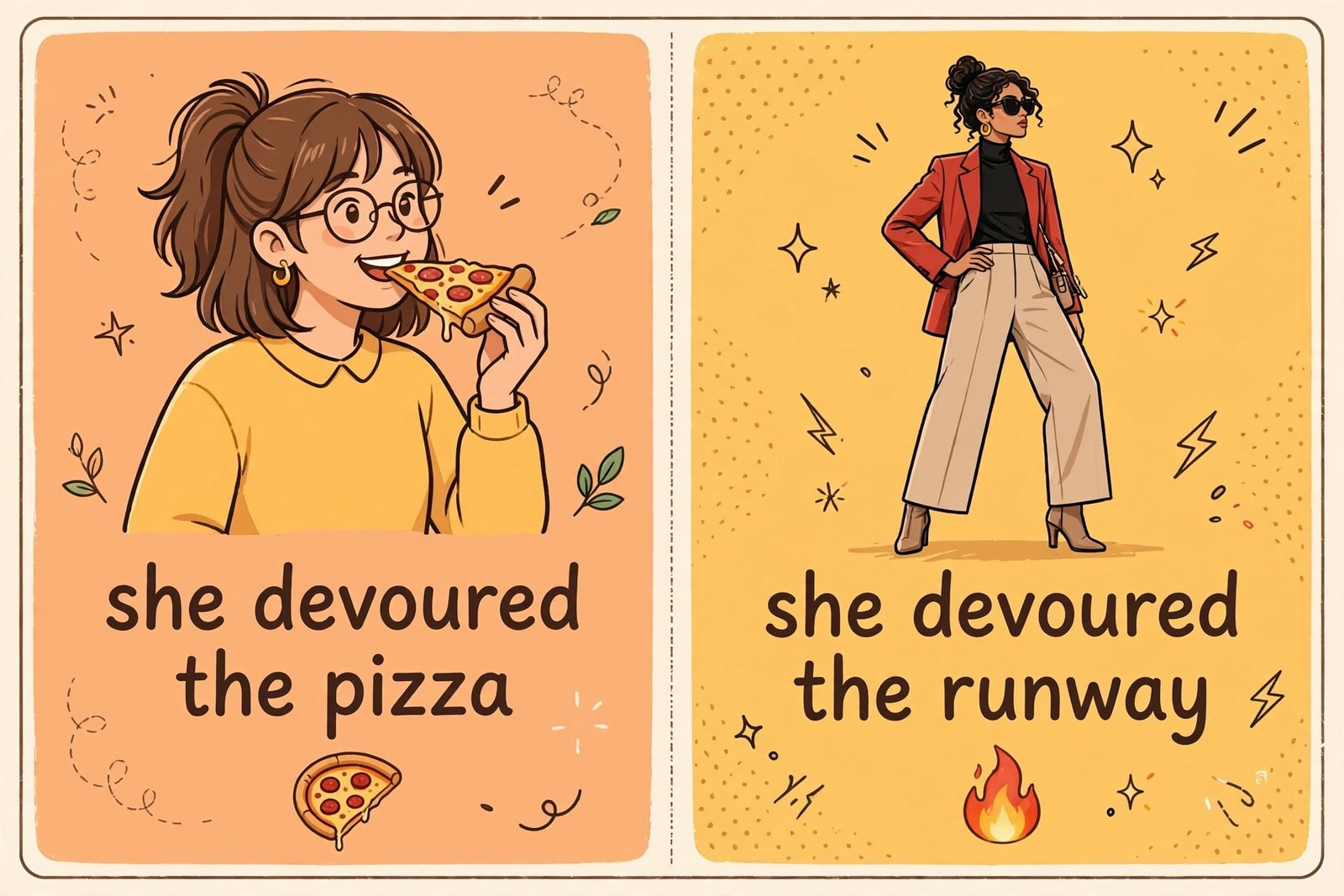 devoured literal vs slang meaning comparison