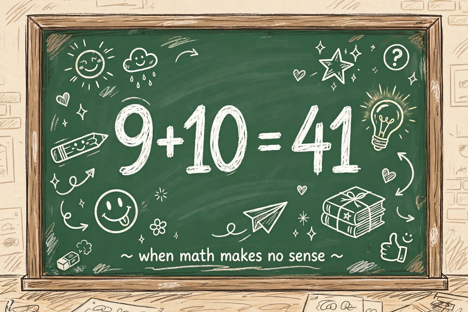 9+10 equals 41 chalkboard classroom joke