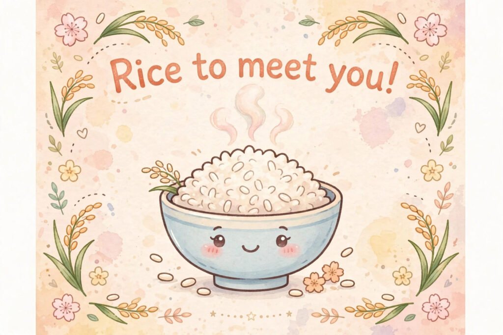 rice to meet you cute caption card rice bowl