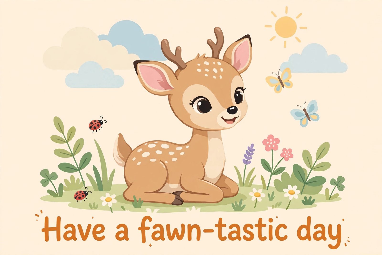 baby fawn have a fawn tastic day text illustration