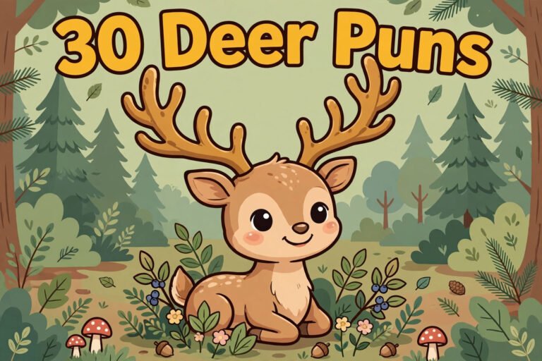 cute cartoon deer big antlers 30 deer puns typography forest