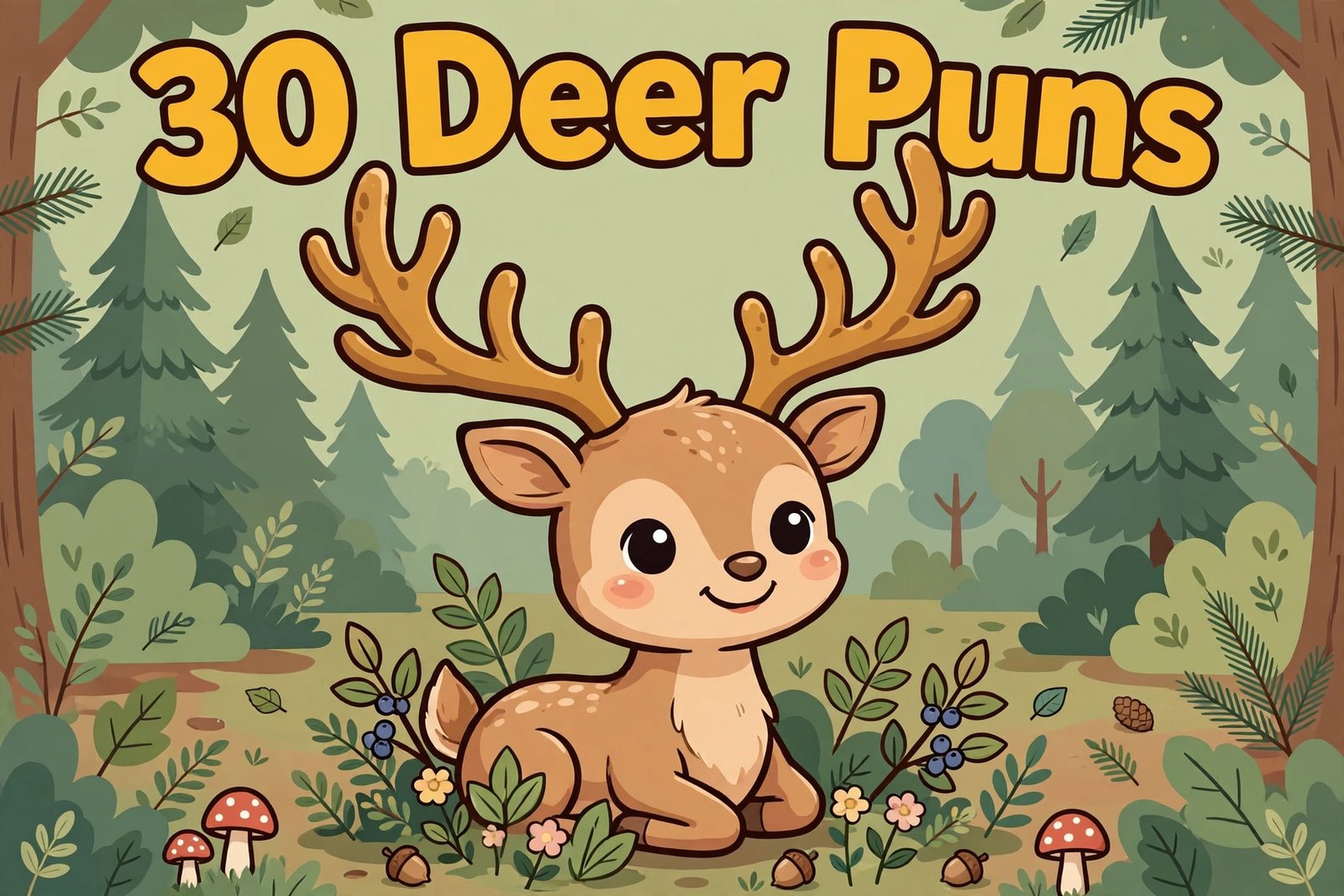cute cartoon deer big antlers 30 deer puns typography forest