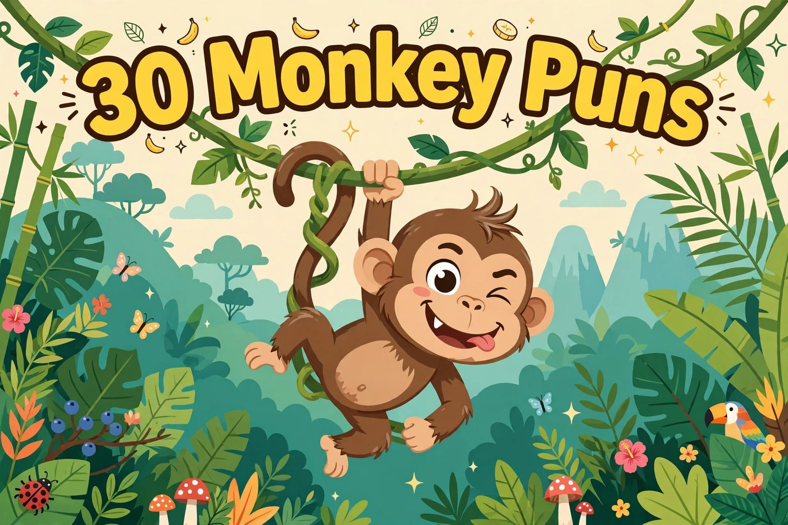 cheeky cartoon monkey hanging vine 30 monkey puns typography jungle