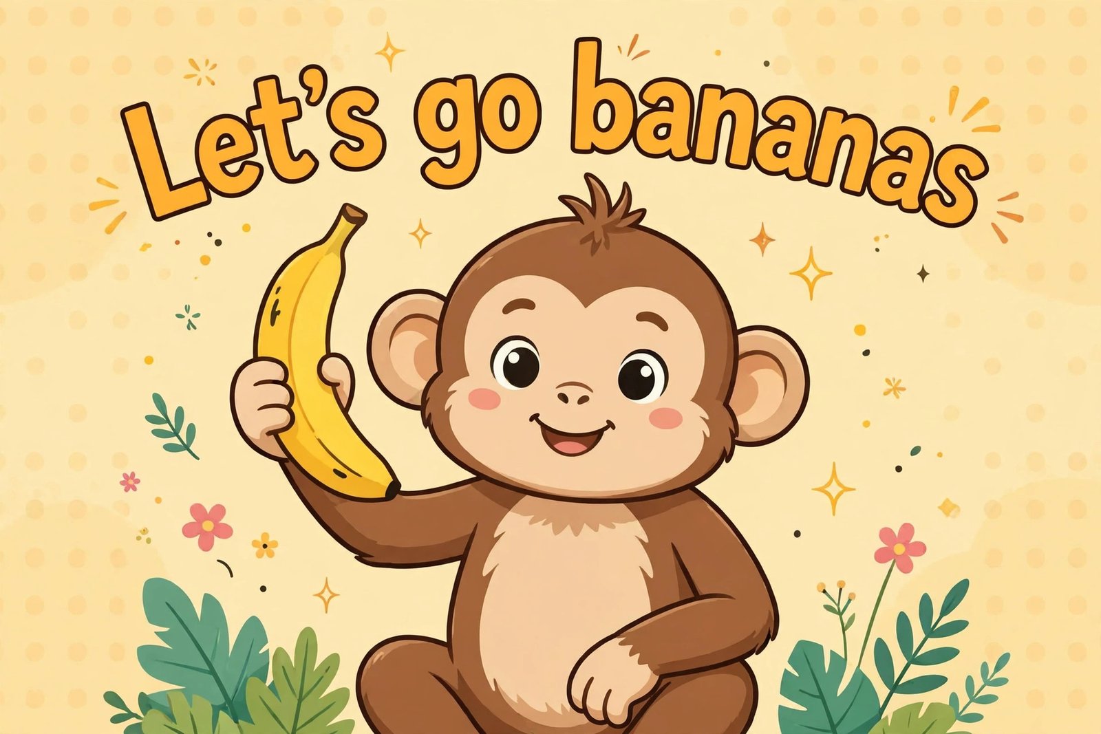 cartoon monkey banana lets go bananas text