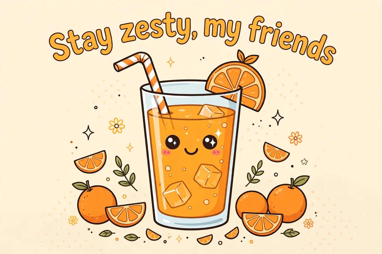 cartoon orange juice glass stay zesty my friends text