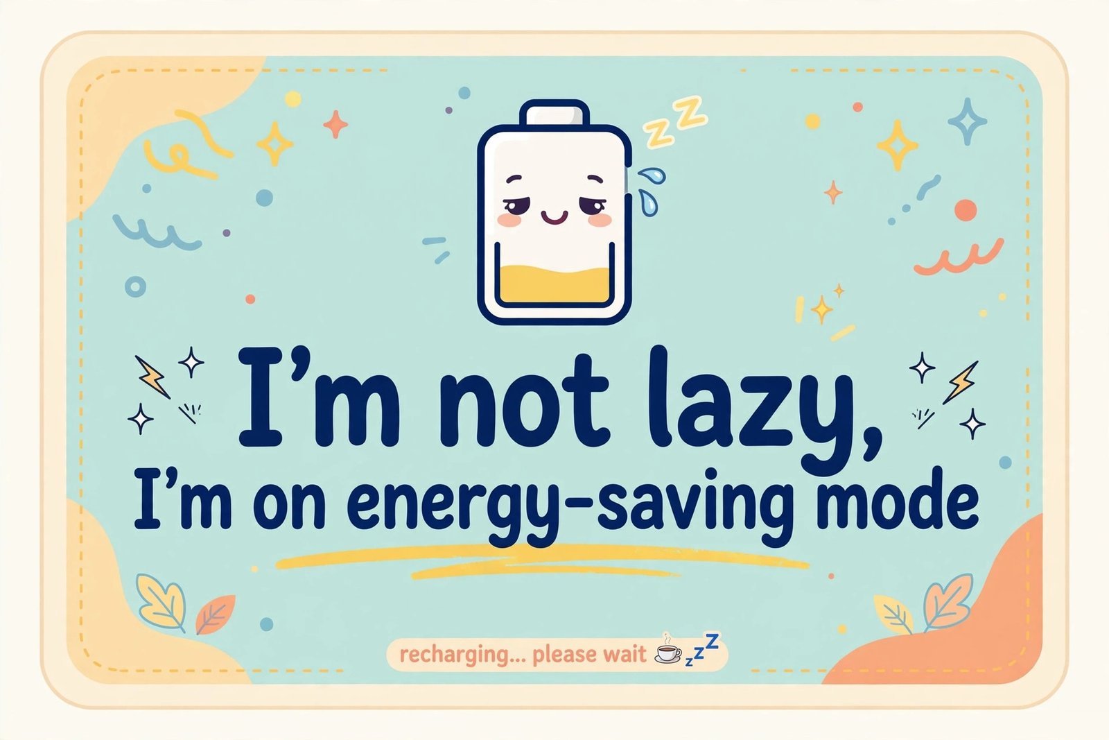 im not lazy im on energy saving mode funny quote card battery