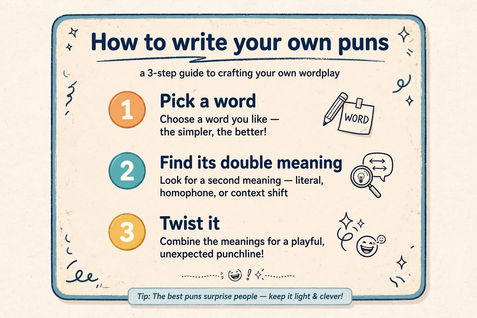 how to write your own puns step card pick word find double meaning twist
