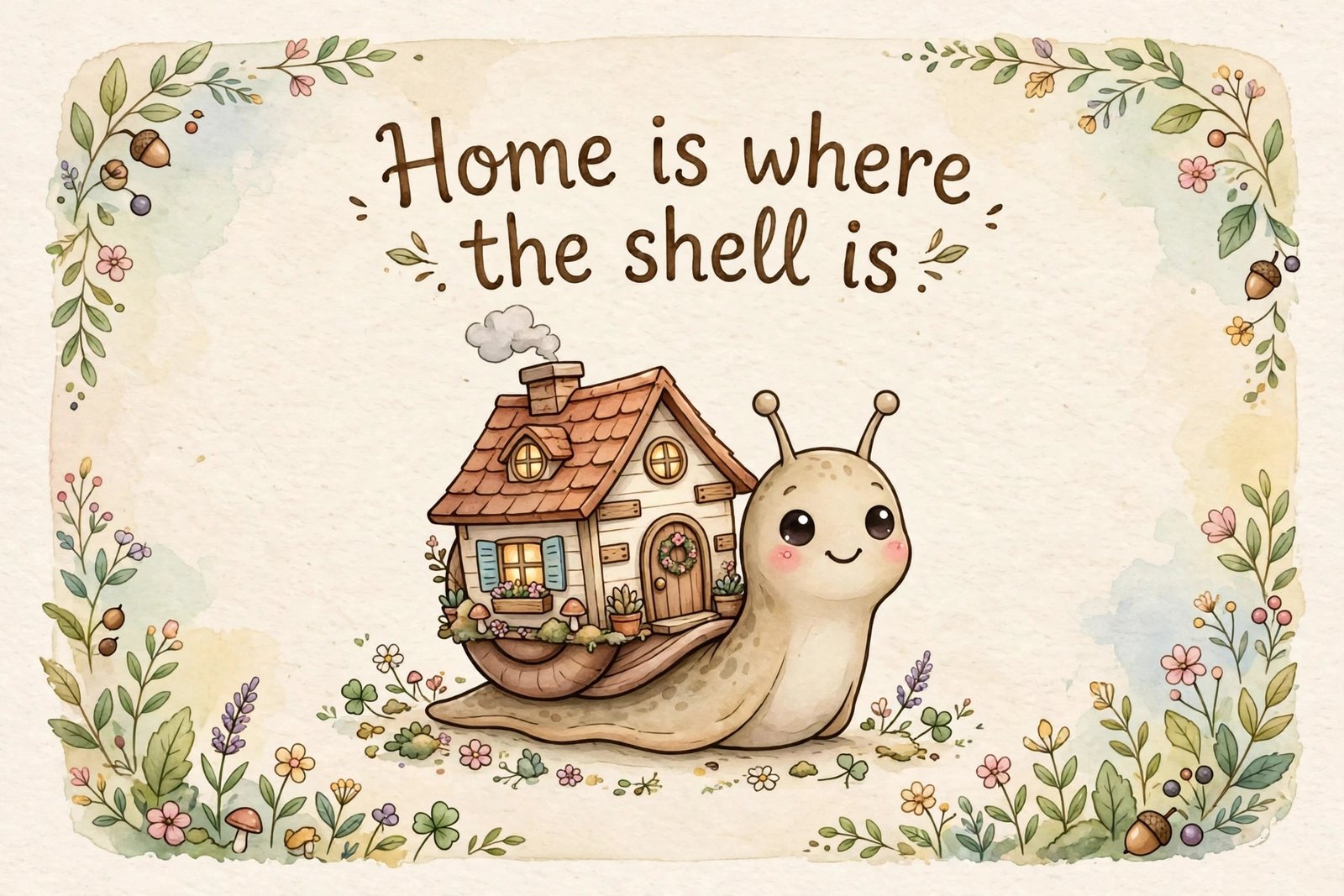 home is where the shell is cute caption card snail tiny house