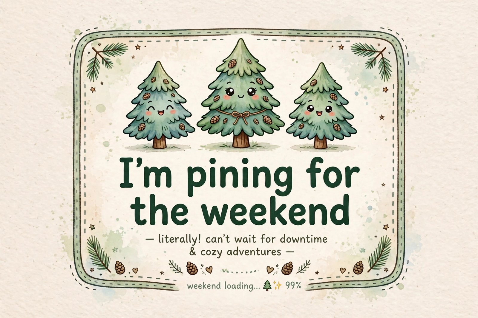 im pining for the weekend funny caption card pine trees